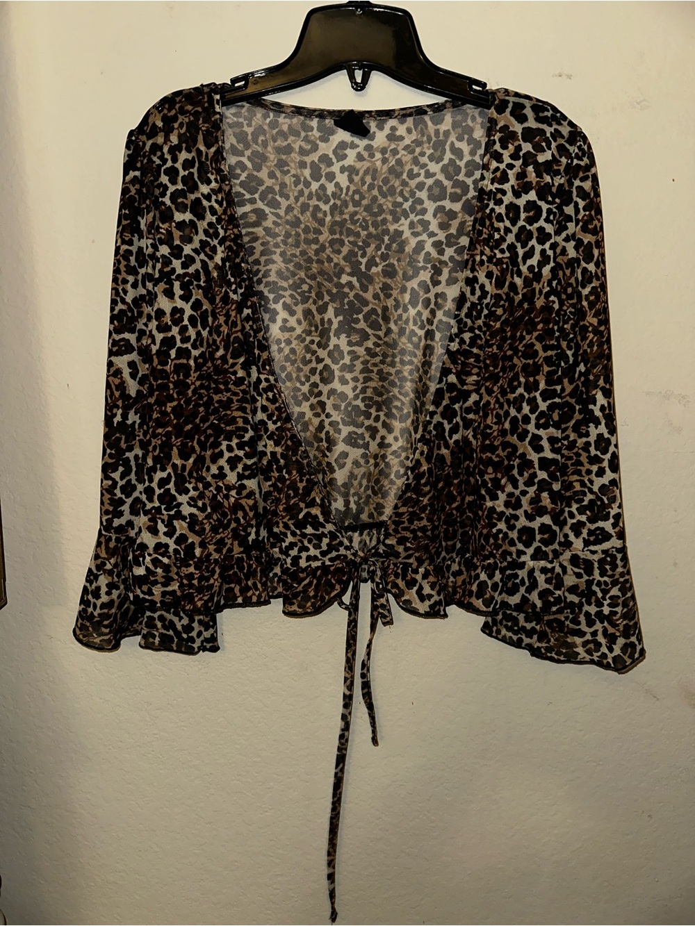 Urban outfitters leopard cheetah mesh wrap tie top size medium